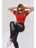 Cotton leggings with inscription, black 01340 - Online store - Boutique